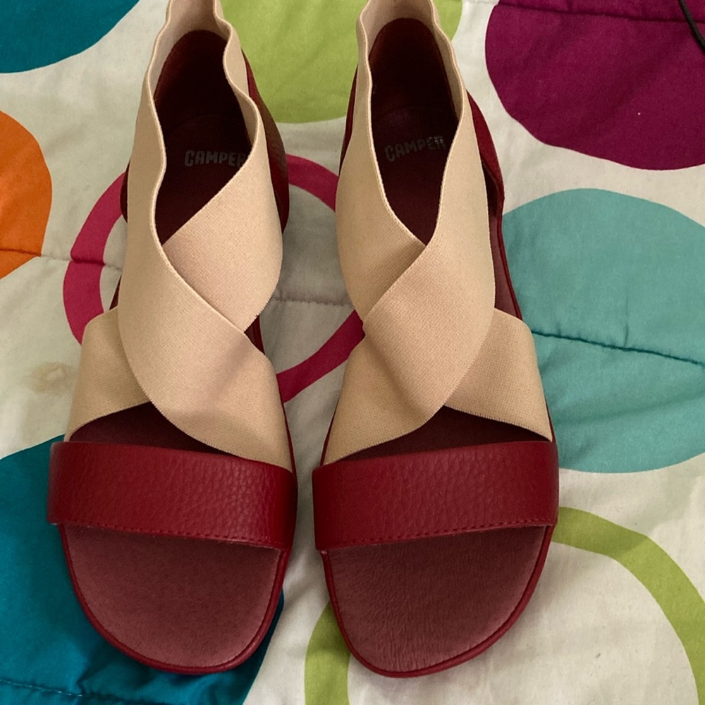 Brand New Camper Right Nina Nubuck Red Tan Sandals Size 37 us 6.5